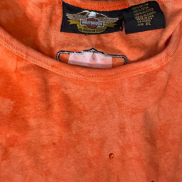 Harley-Davidson 100 Years Orange Tie-Dye Rhinestone Graphic T-Shirt Vintage XL - Picture 7 of 8